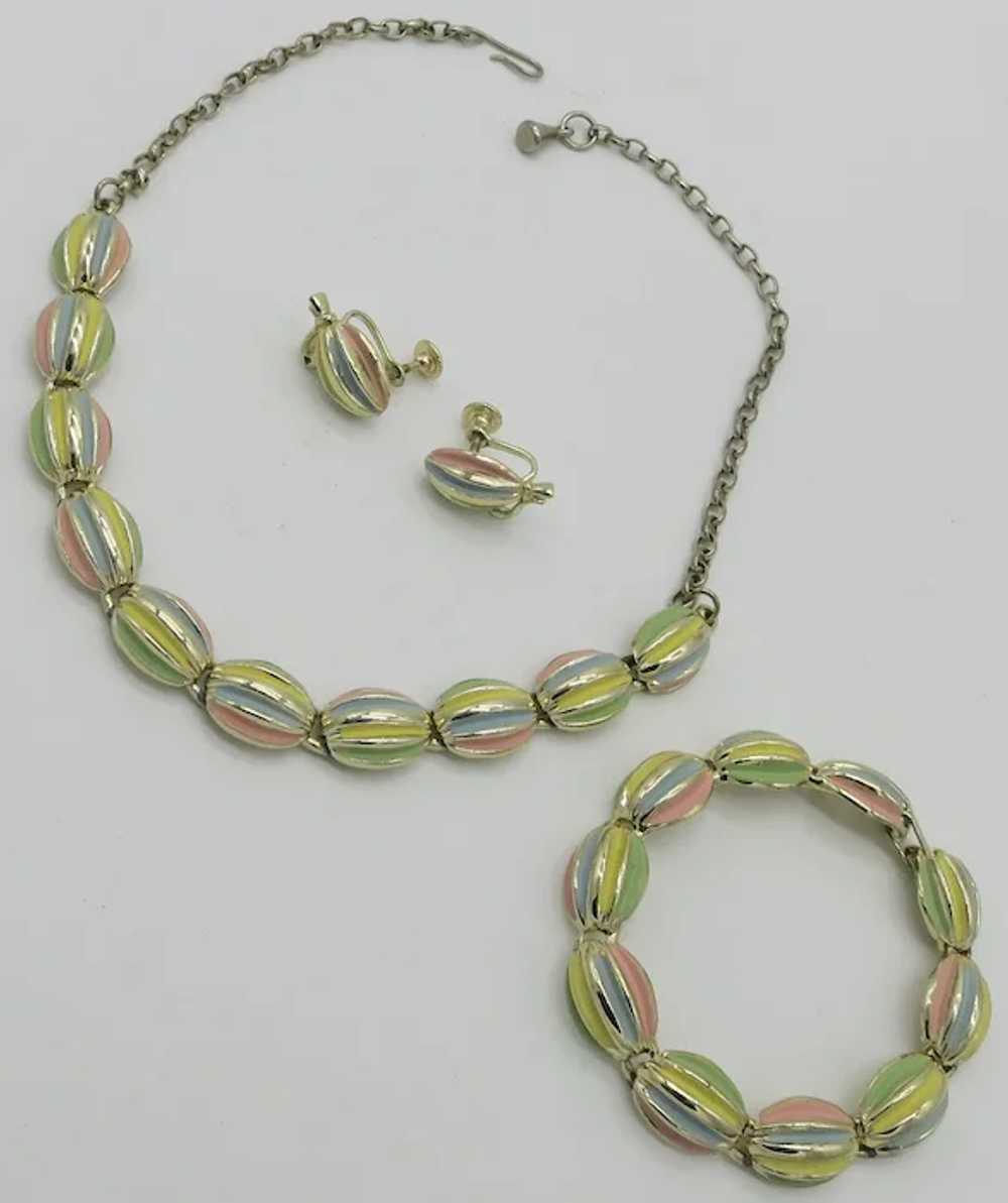 Ribbed Pastel Enamel Necklace Bracelet Earrings S… - image 5