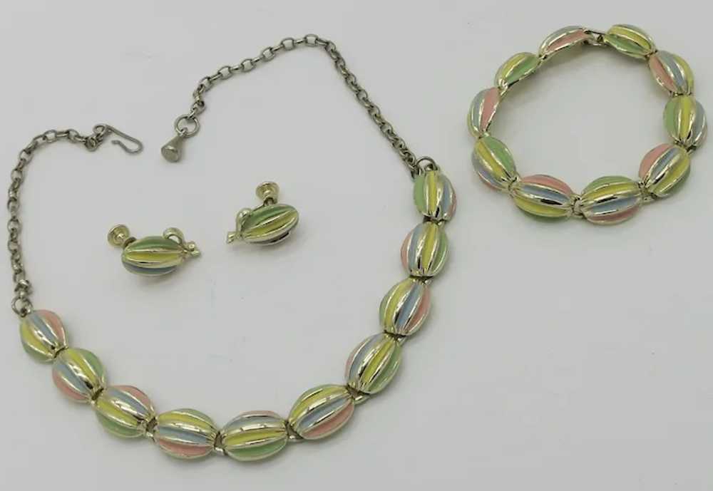 Ribbed Pastel Enamel Necklace Bracelet Earrings S… - image 6