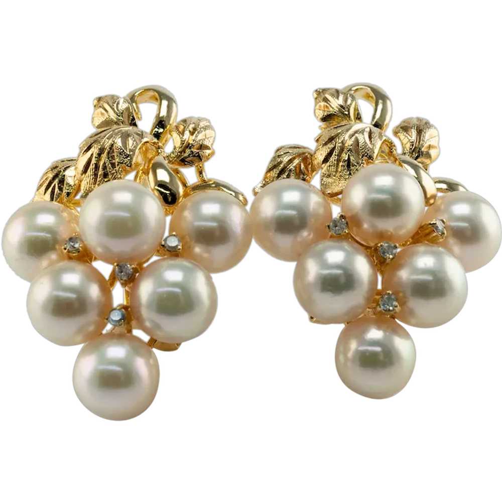 Natural Pearl Diamond Earrings 14K Yellow Gold Vi… - image 1