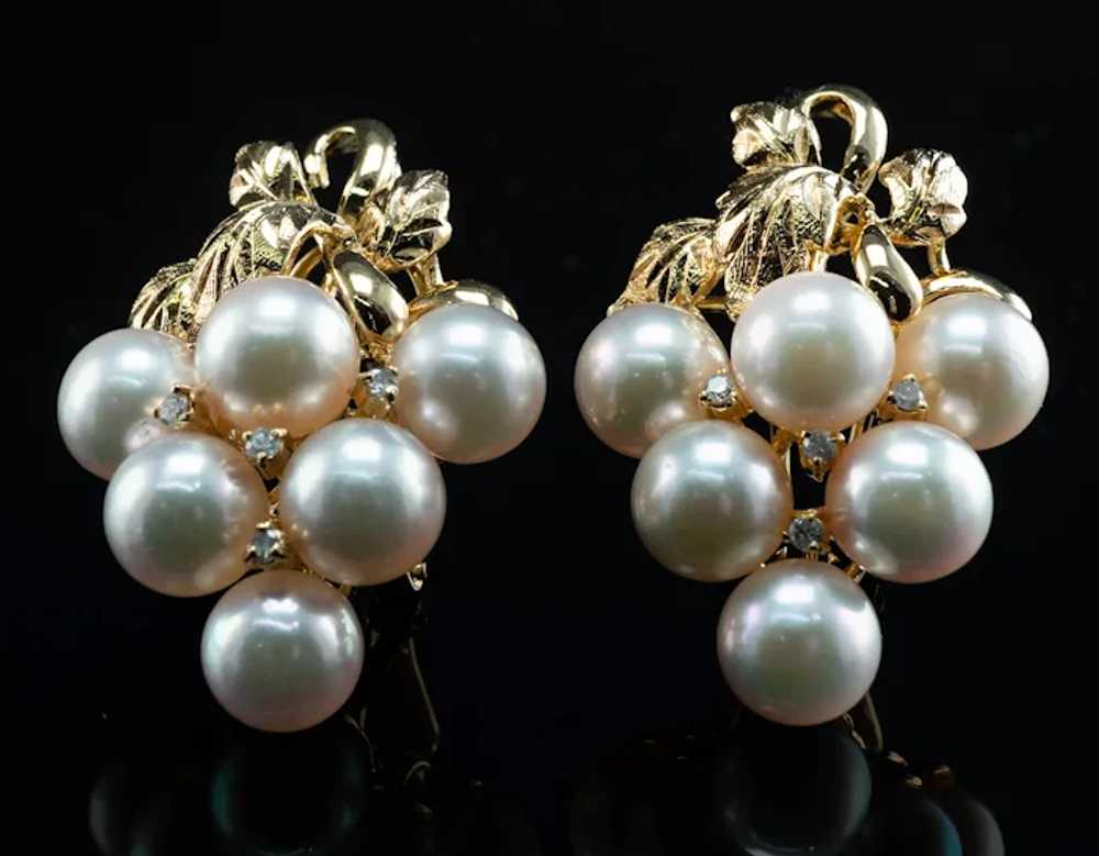 Natural Pearl Diamond Earrings 14K Yellow Gold Vi… - image 3