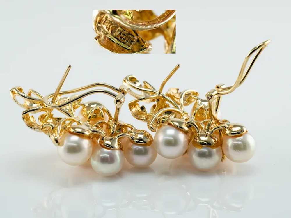 Natural Pearl Diamond Earrings 14K Yellow Gold Vi… - image 5