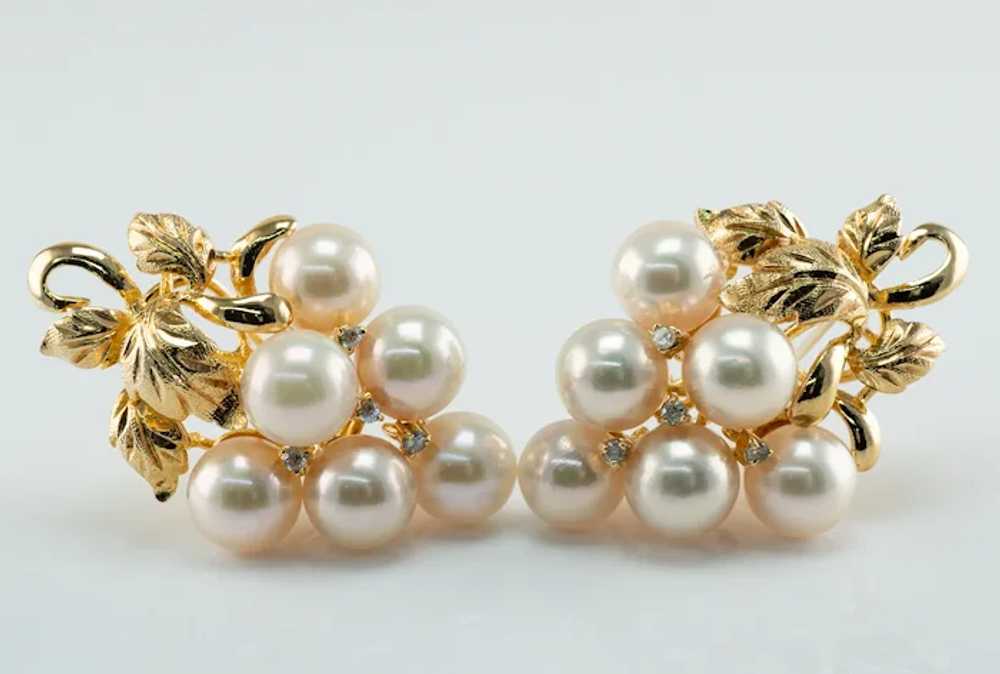 Natural Pearl Diamond Earrings 14K Yellow Gold Vi… - image 6