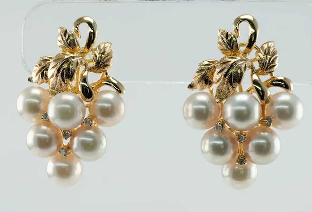 Natural Pearl Diamond Earrings 14K Yellow Gold Vi… - image 7