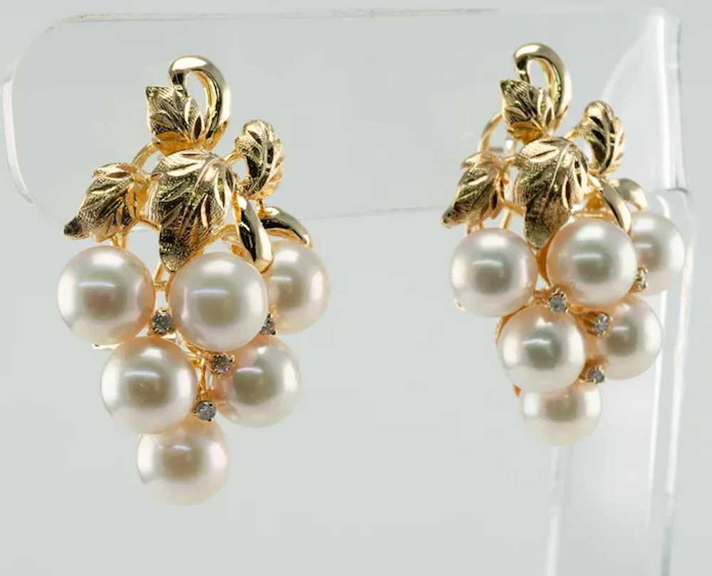 Natural Pearl Diamond Earrings 14K Yellow Gold Vi… - image 8