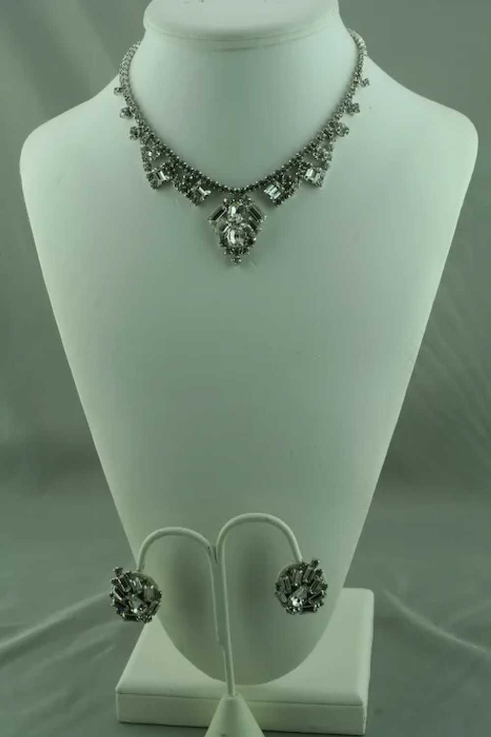 Signed Weiss Clear  Rhinestone Necklace and Earri… - image 2