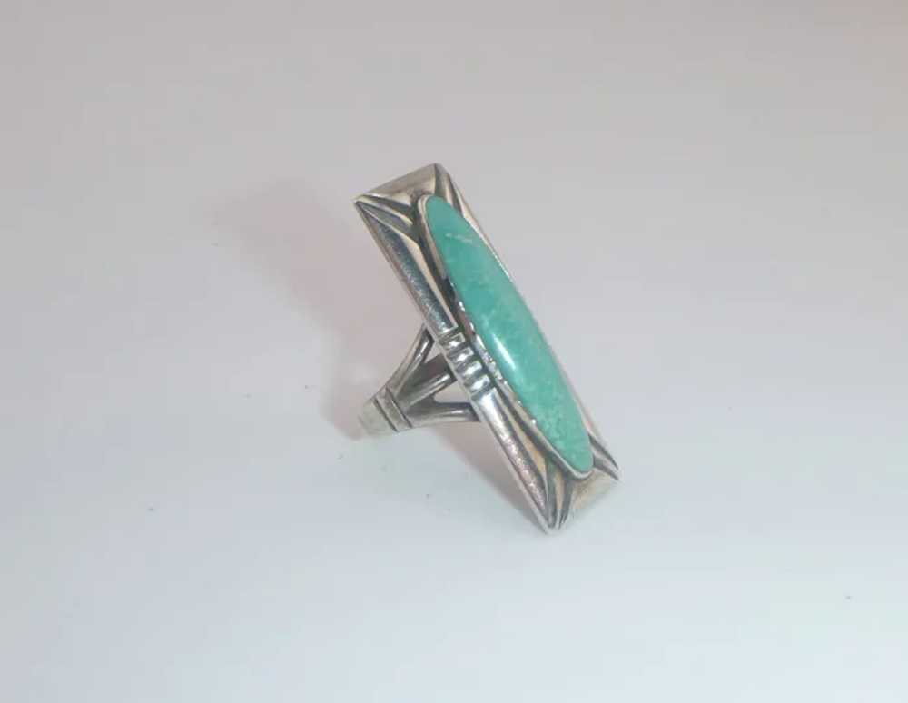 Vintage Navajo Sterling Silver Turquoise Ring - image 2