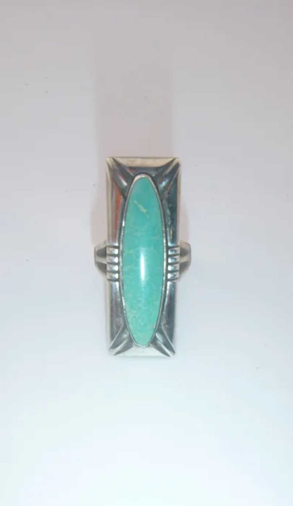 Vintage Navajo Sterling Silver Turquoise Ring - image 3