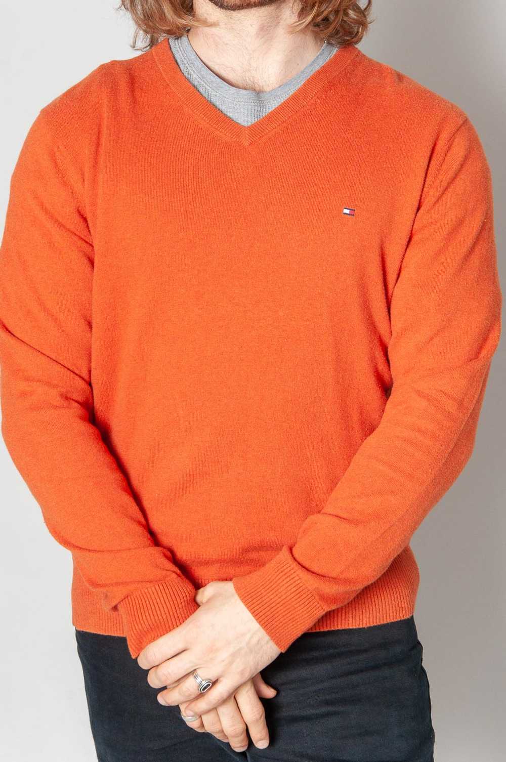 Tommy Hilfiger Fine Knit Sweater Orange With V-Ne… - image 1