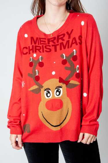 Merry Christmas Reindeer Christmas Sweater Red Wit