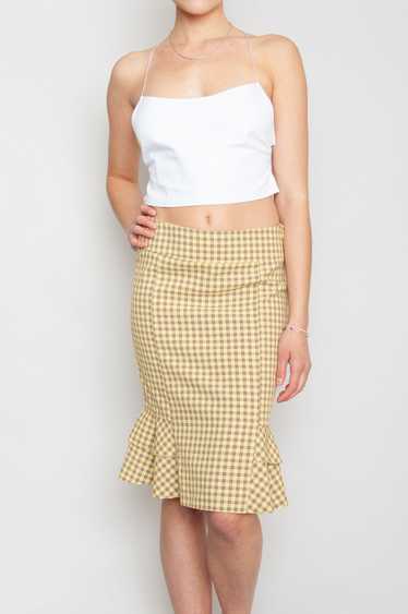 Knee Length Pencil Skirt With Mesh Yellow plaid
