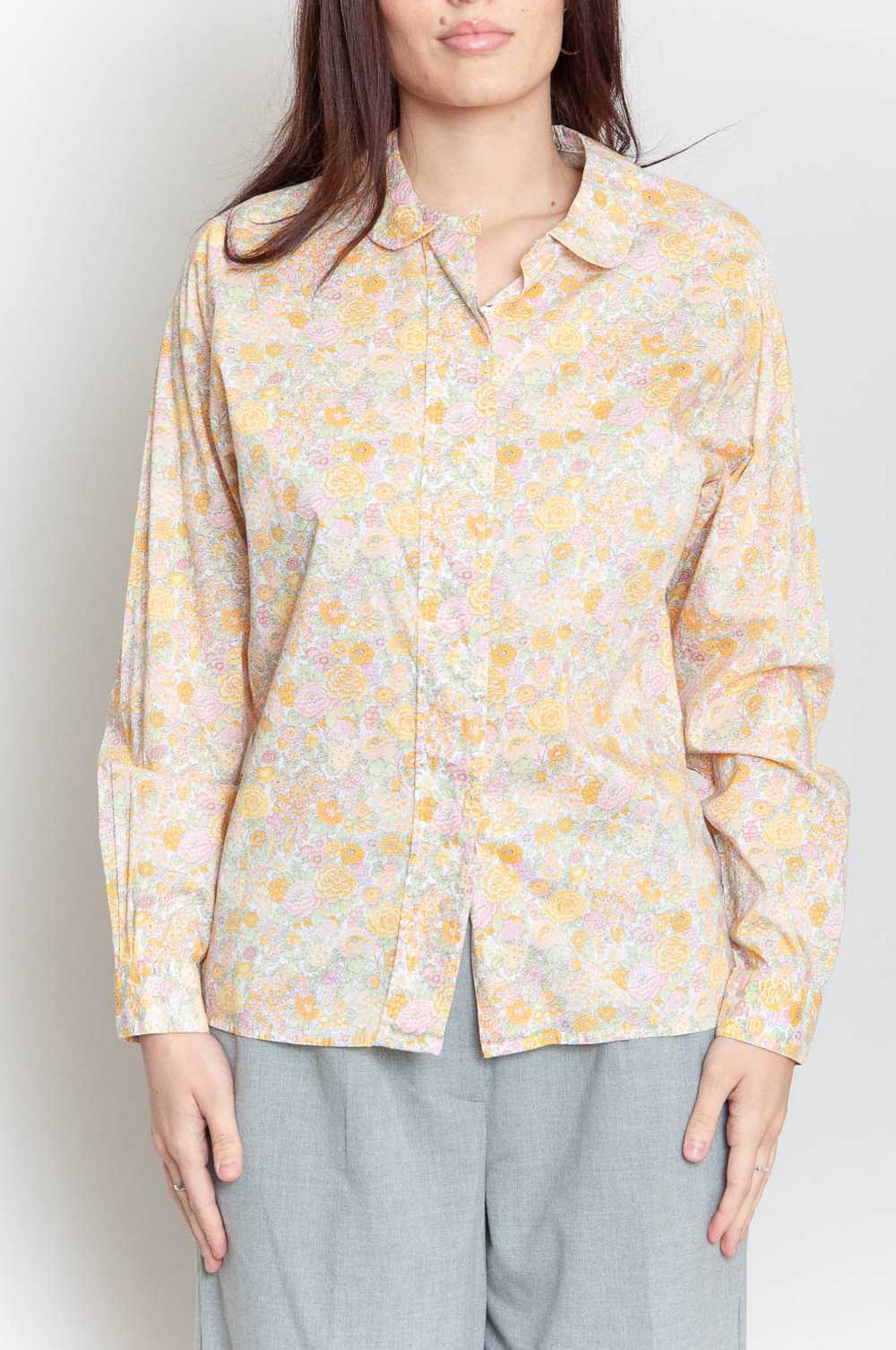 70s flower blouse long sleeve Orange In Pastel Co… - image 2