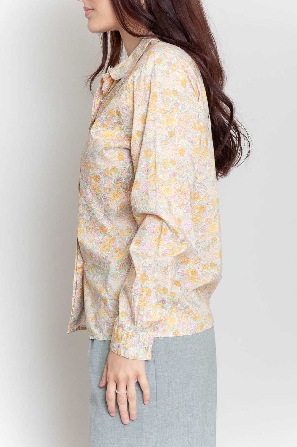 70s flower blouse long sleeve Orange In Pastel Co… - image 5
