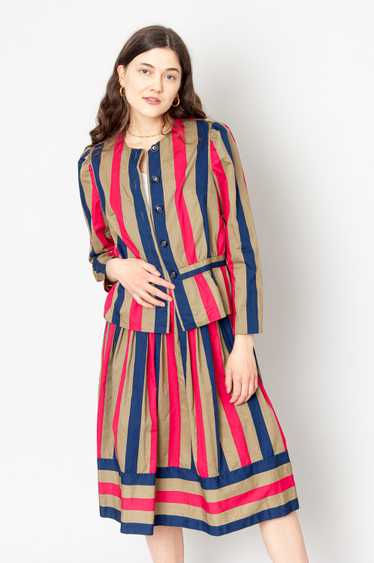 Strip two-piece Colorful Cotton From Skirt And Jac