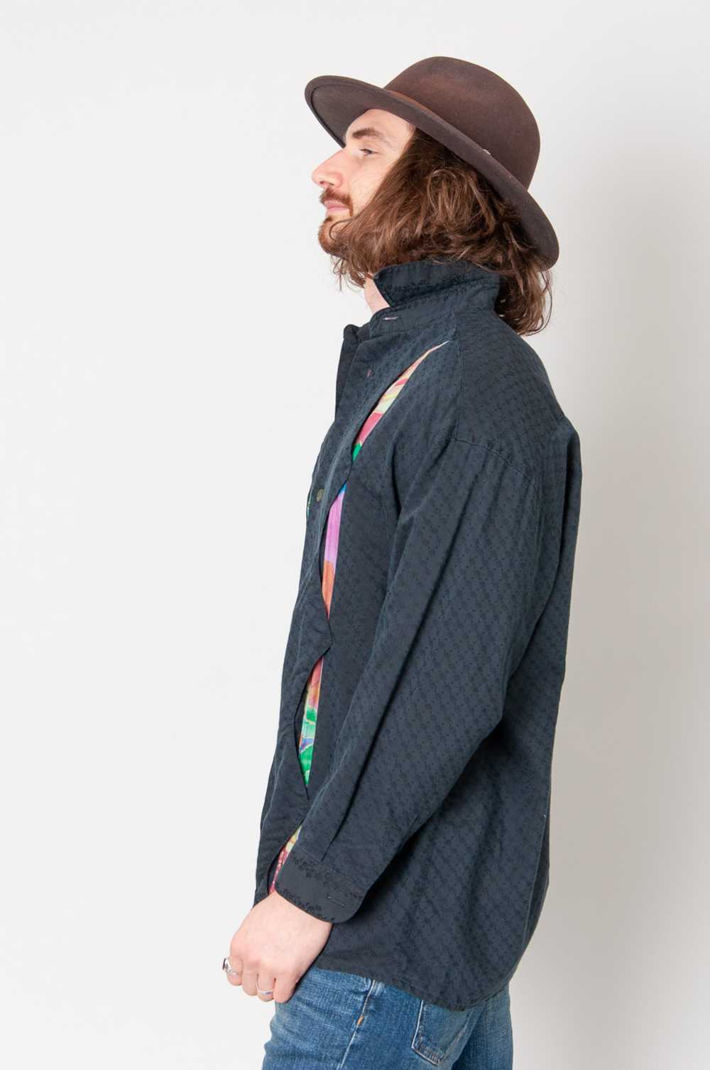 80s Inspired Long Shirt Black With Colorful Cotto… - image 4
