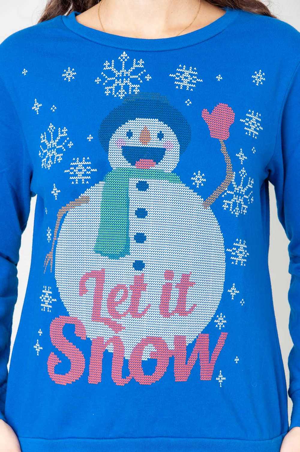 Let It Snow Christmas Sweater Blue With Snowman M… - image 4