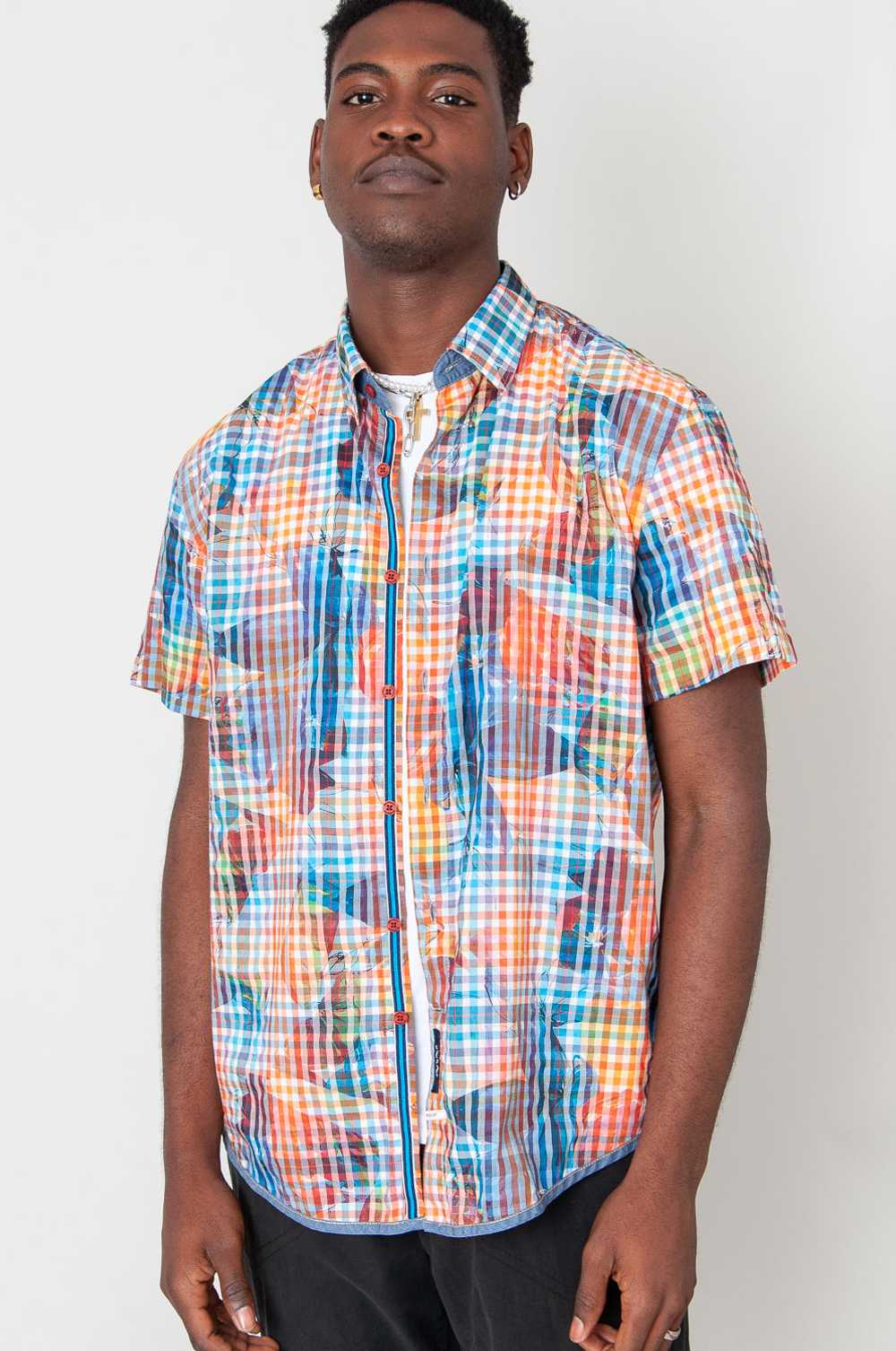 Hidden Flowers short sleeve shirt Colorful plaid - image 5