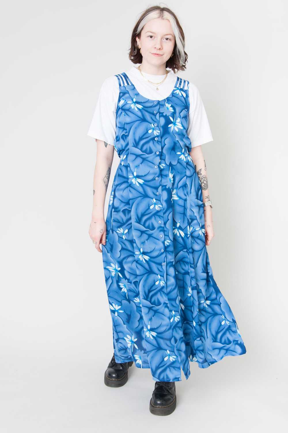 Fly With Me Blue Floral Dress With Buttons - image 1