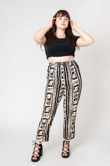 Flowerpot Beige Black Long Pattern Pants - image 1