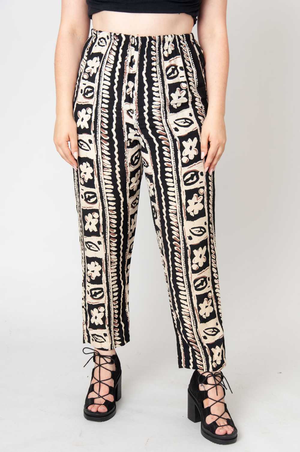 Flowerpot Beige Black Long Pattern Pants - image 2