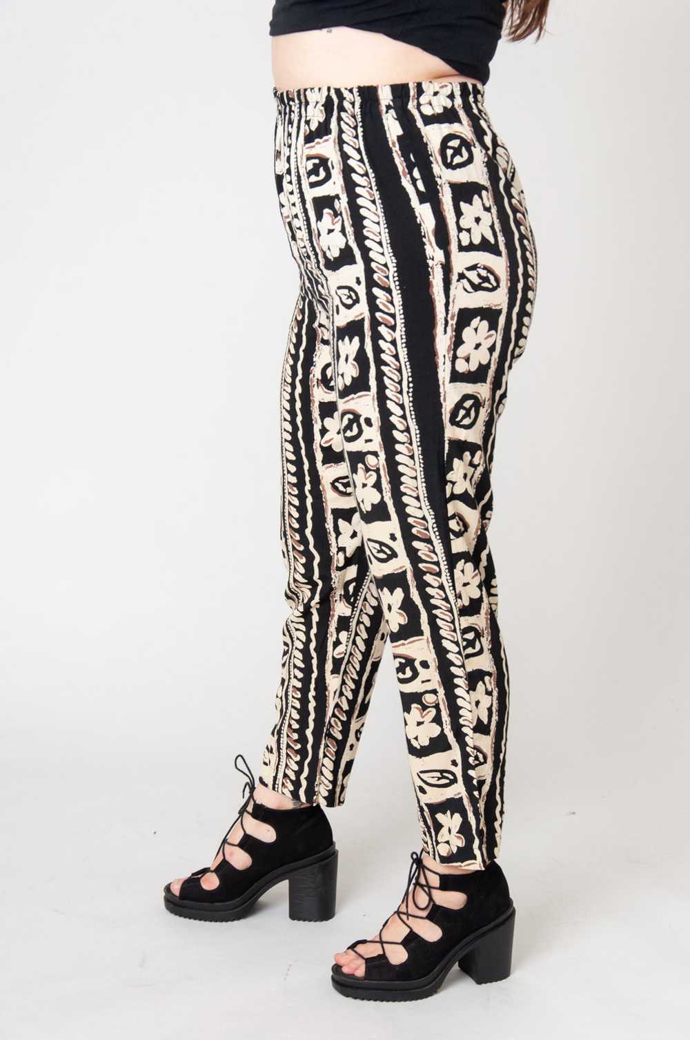 Flowerpot Beige Black Long Pattern Pants - image 5