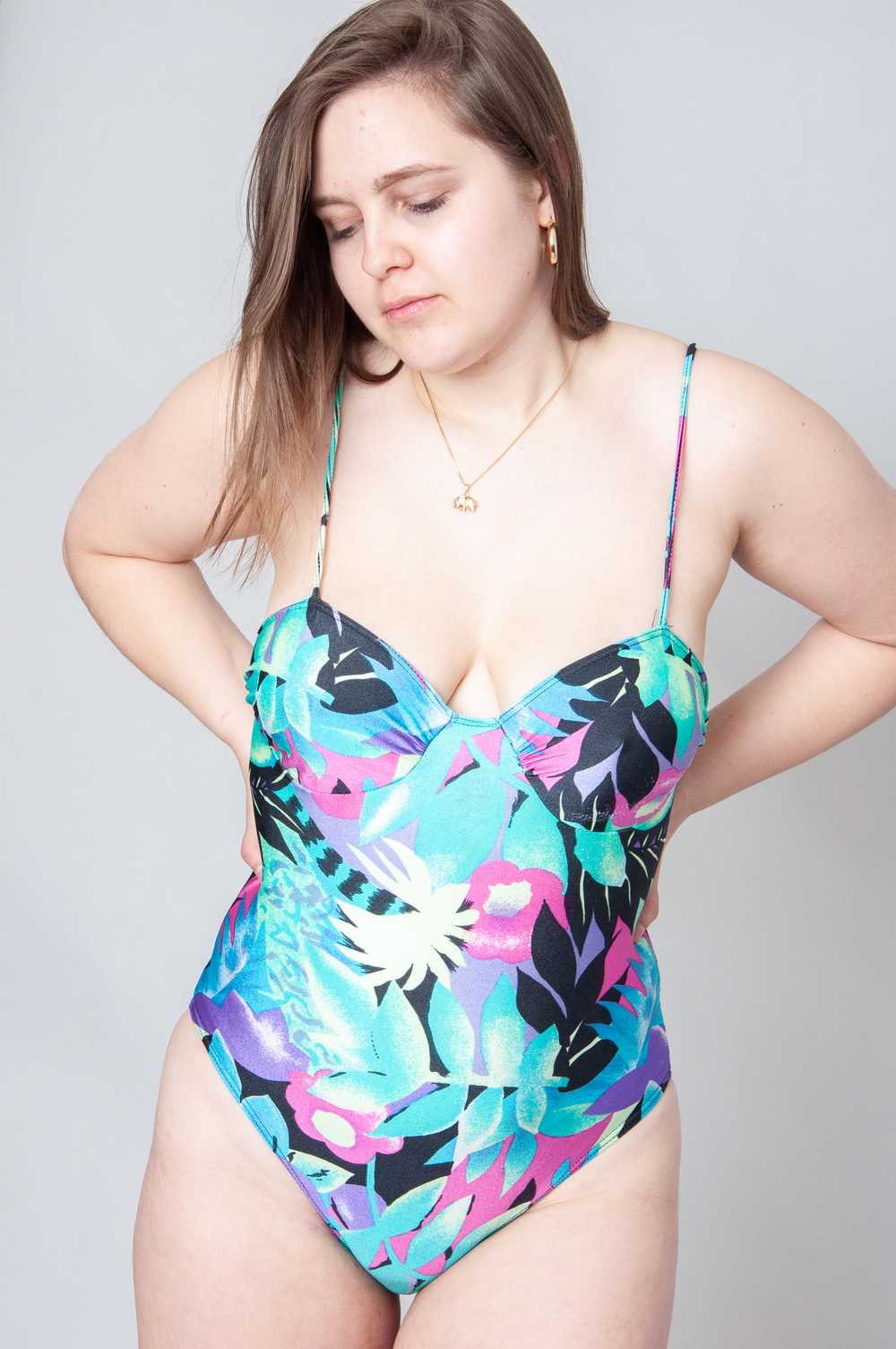 In Love With This Girl Turquoise Swimsuit With Fl… - image 1