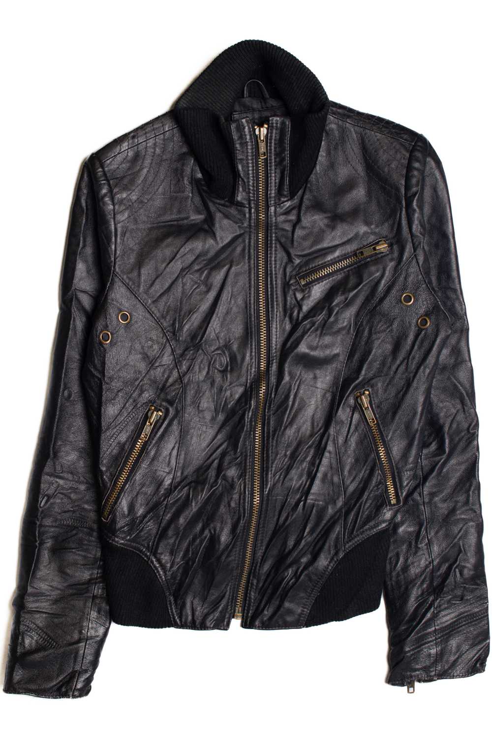Black Leather Motorcycle Jacket 374 - image 1