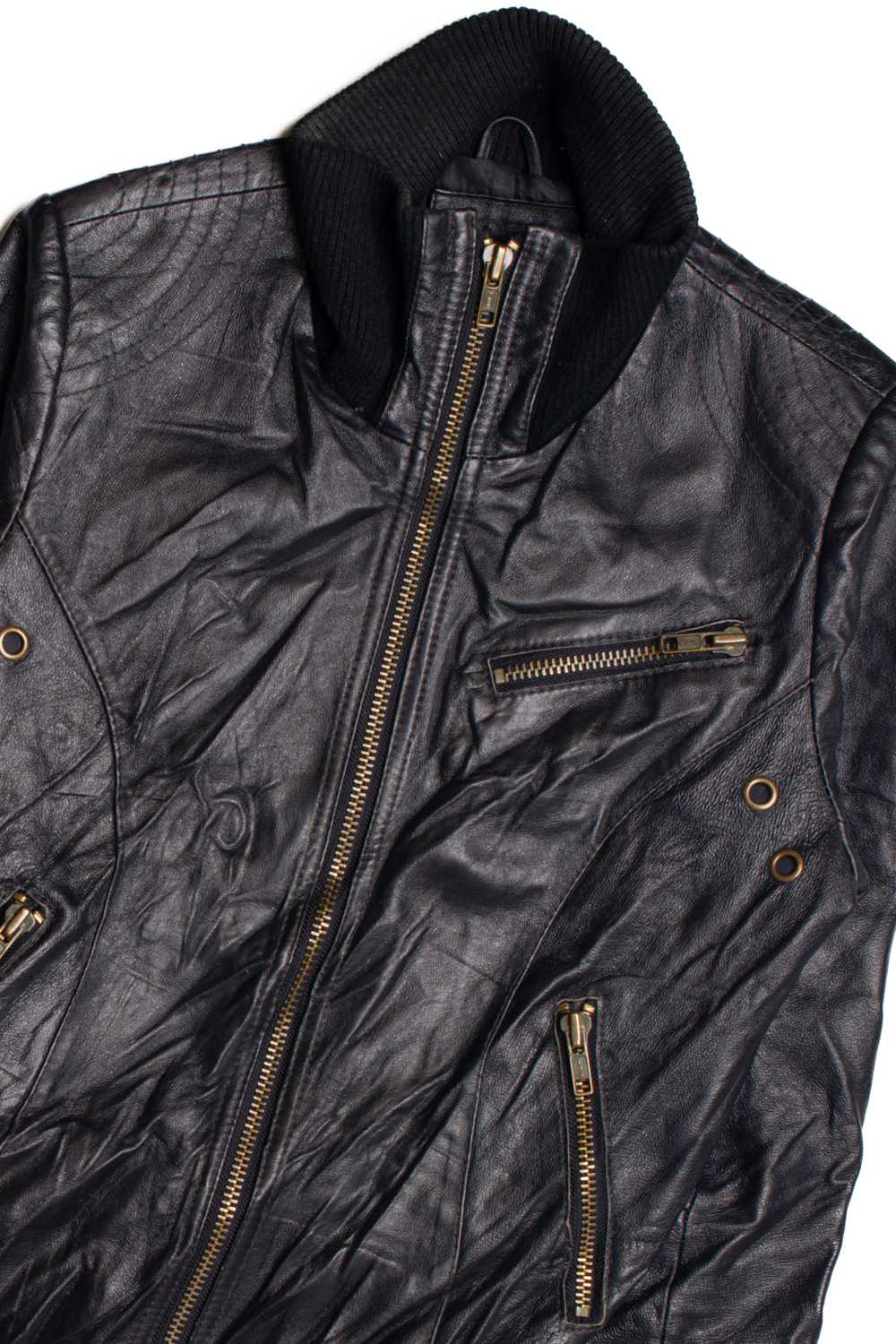 Black Leather Motorcycle Jacket 374 - image 2