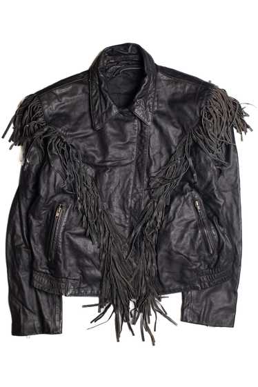 Black Leather Motorcycle Jacket 370 - image 1