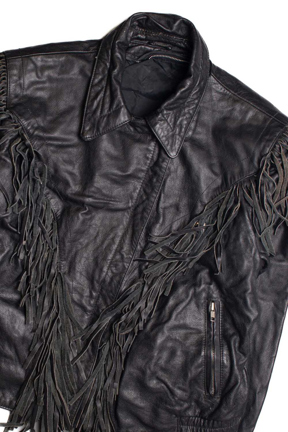 Black Leather Motorcycle Jacket 370 - image 2