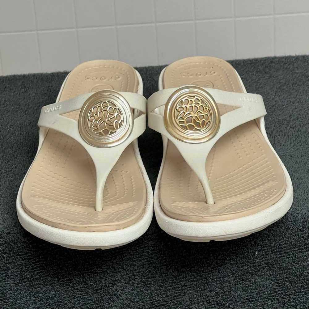 Crocs Crocs Sandals 10 Sanrah Cream Gold Medallio… - image 3