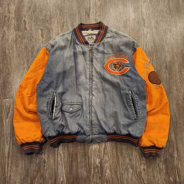 MIRAGE Chicago Bears 100% Leather Bomber in Bears Colors Jacket Size LARGE