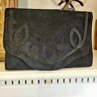Other 1950s Lord And Taylor black suede clutch bag - image 1