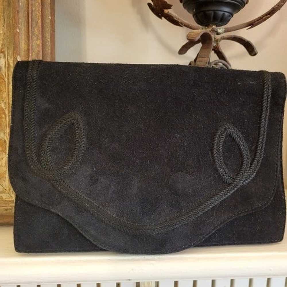 Other 1950s Lord And Taylor black suede clutch bag - image 2