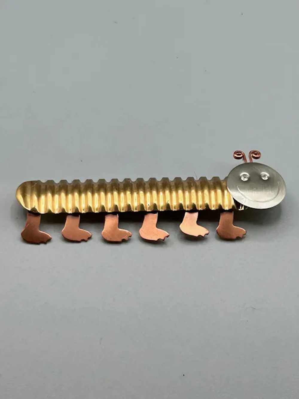 Happy Caterpillar Pin Brooch Mixed Metal Tri Colo… - image 4