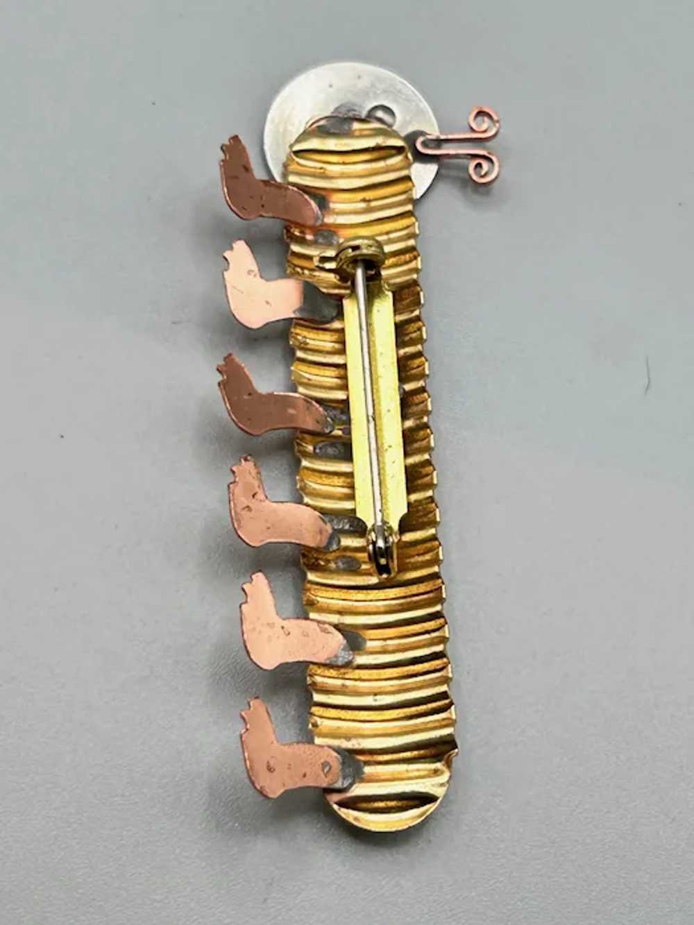 Happy Caterpillar Pin Brooch Mixed Metal Tri Colo… - image 5