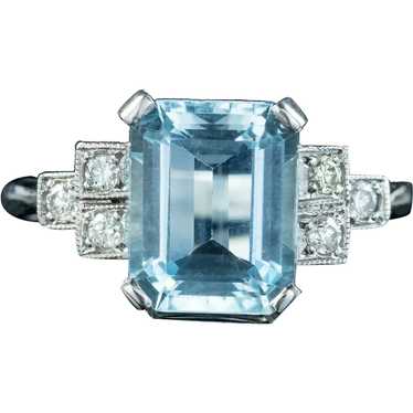 Art Deco Style Aquamarine Diamond Ring 3.5ct Aqua - image 1