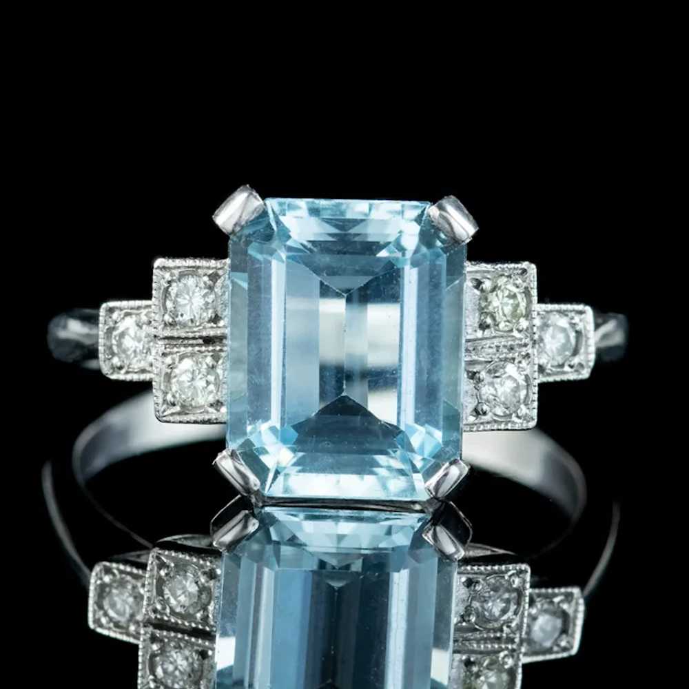 Art Deco Style Aquamarine Diamond Ring 3.5ct Aqua - image 2