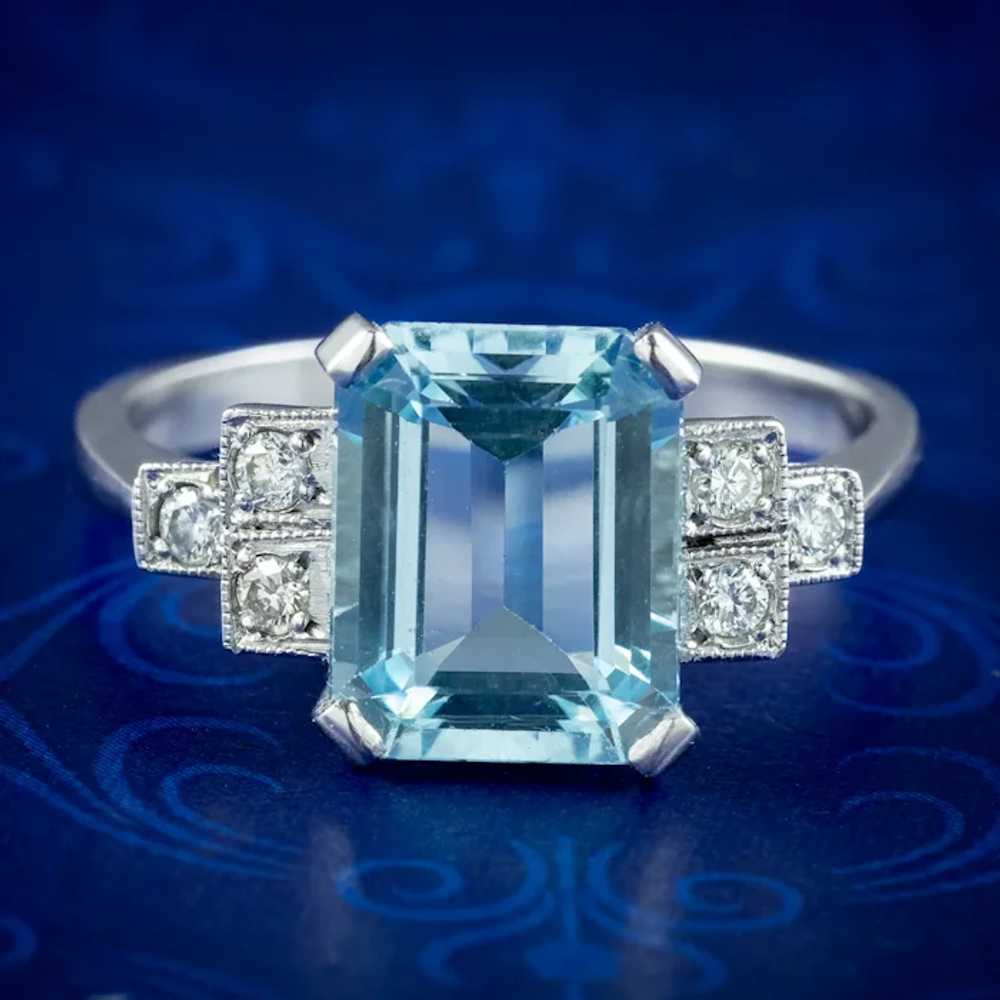 Art Deco Style Aquamarine Diamond Ring 3.5ct Aqua - image 3