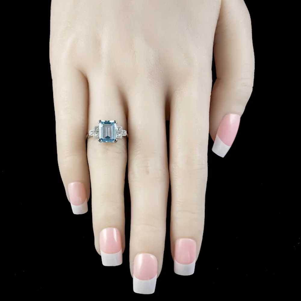 Art Deco Style Aquamarine Diamond Ring 3.5ct Aqua - image 8