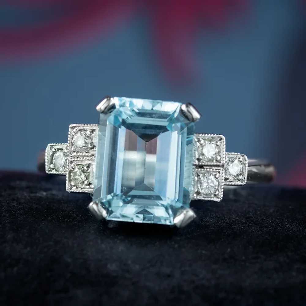 Art Deco Style Aquamarine Diamond Ring 3.5ct Aqua - image 9