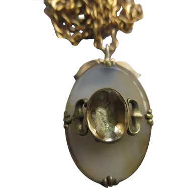 Antique Chalcedony Citrine Pendant Necklace