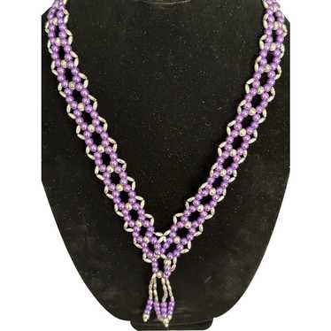 Purple Faux Pearl Woven Flapper Necklace - image 1