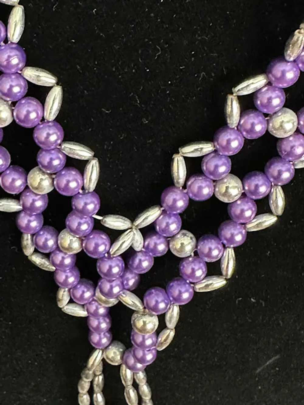 Purple Faux Pearl Woven Flapper Necklace - image 2
