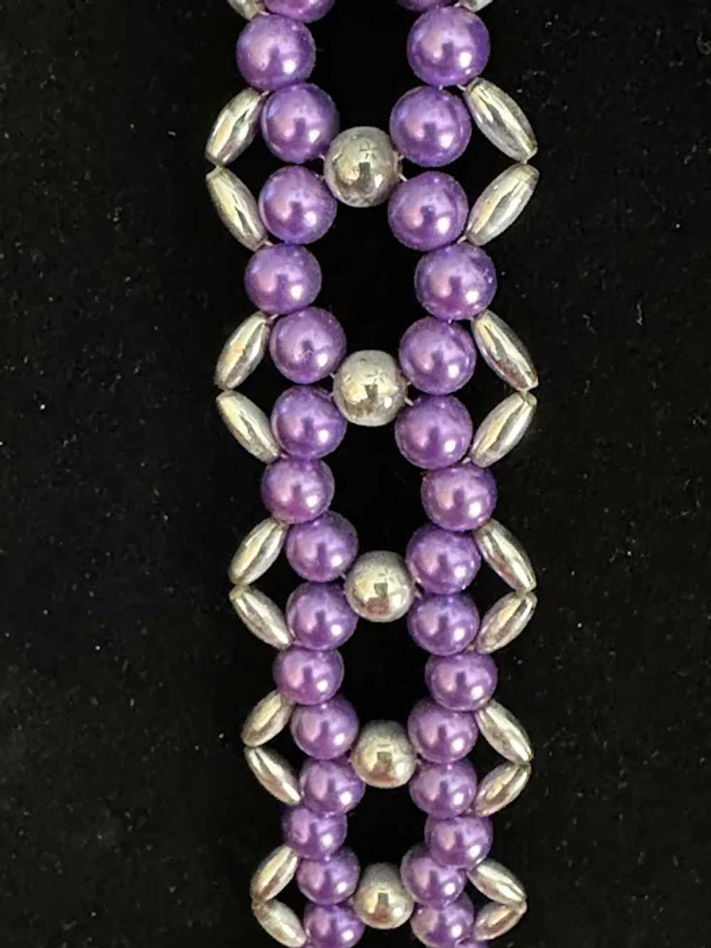 Purple Faux Pearl Woven Flapper Necklace - image 3