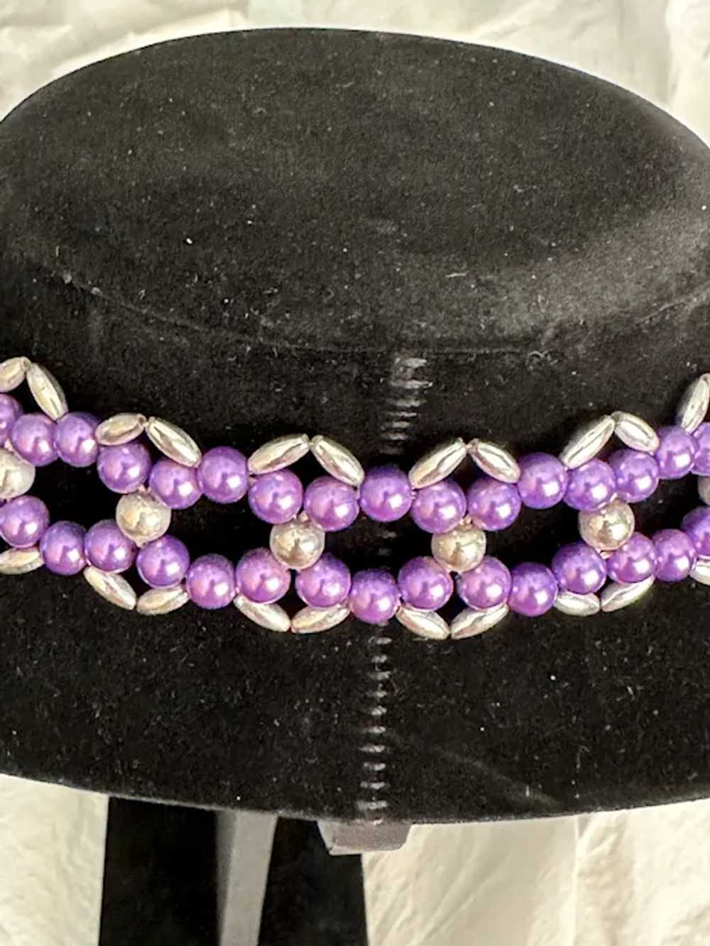Purple Faux Pearl Woven Flapper Necklace - image 4