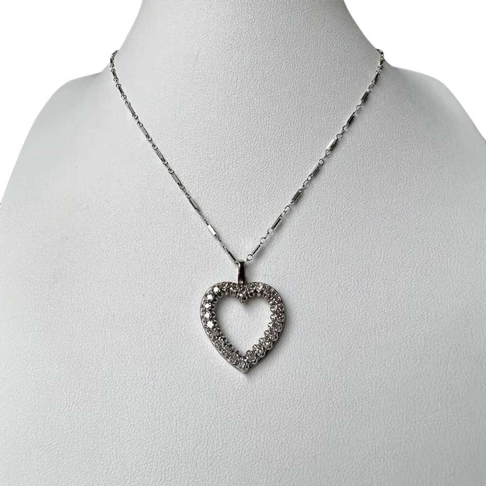 14K White Gold Diamond Open Heart Chain Necklace … - image 1