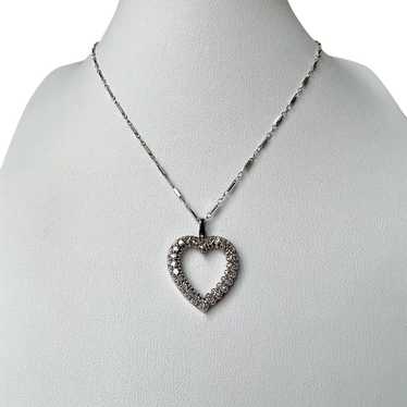14K White Gold Diamond Open Heart Chain Necklace … - image 1