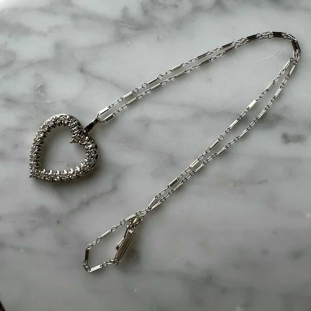 14K White Gold Diamond Open Heart Chain Necklace … - image 2