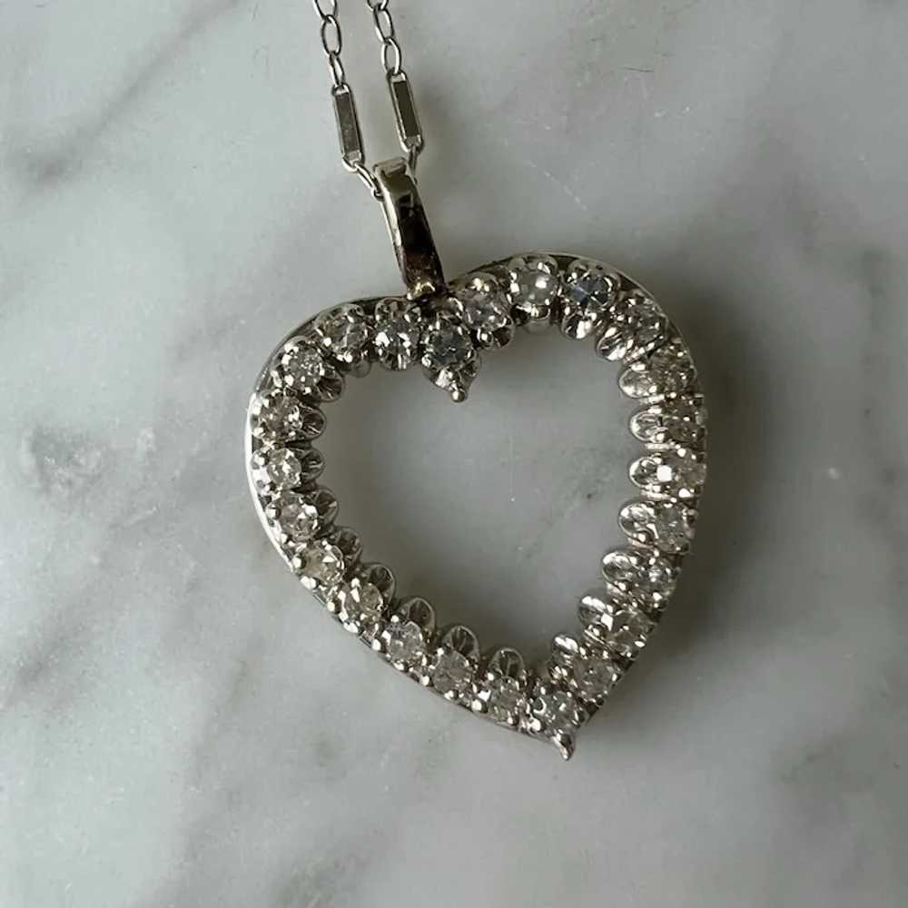 14K White Gold Diamond Open Heart Chain Necklace … - image 3