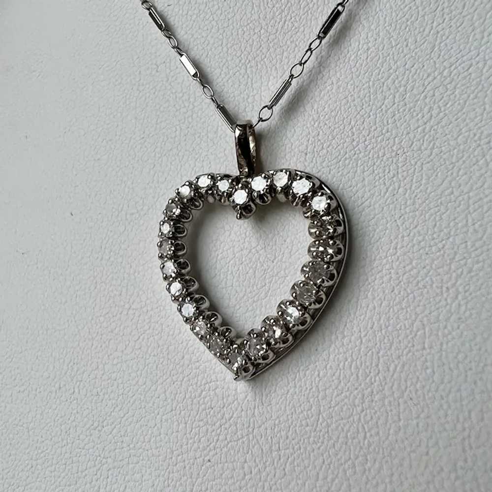 14K White Gold Diamond Open Heart Chain Necklace … - image 4